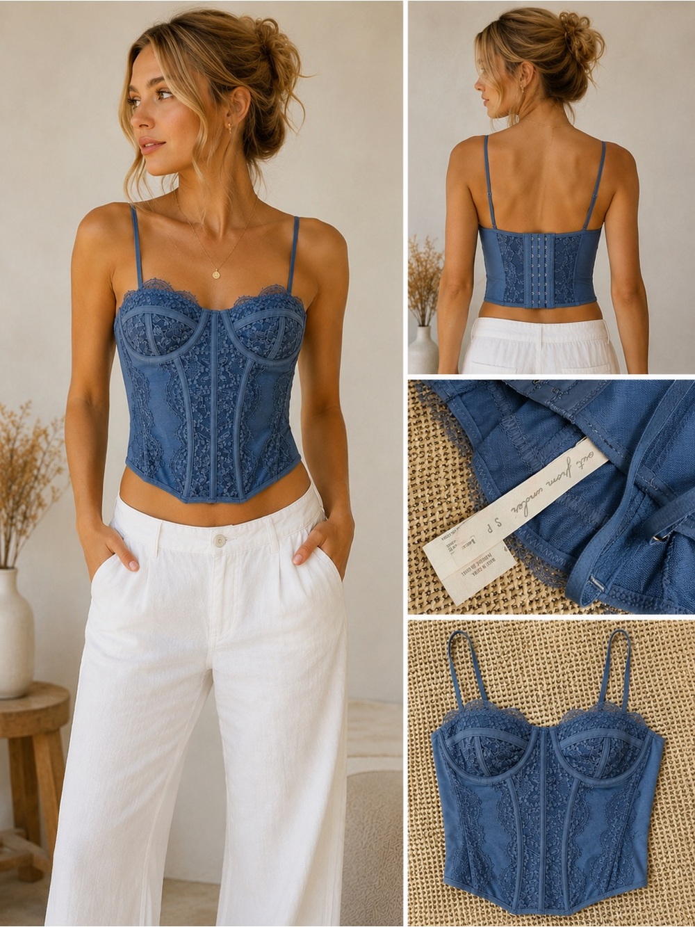 Out From Under Lace Corset Cami Top Blue Bustier Urban Outfitters Size S